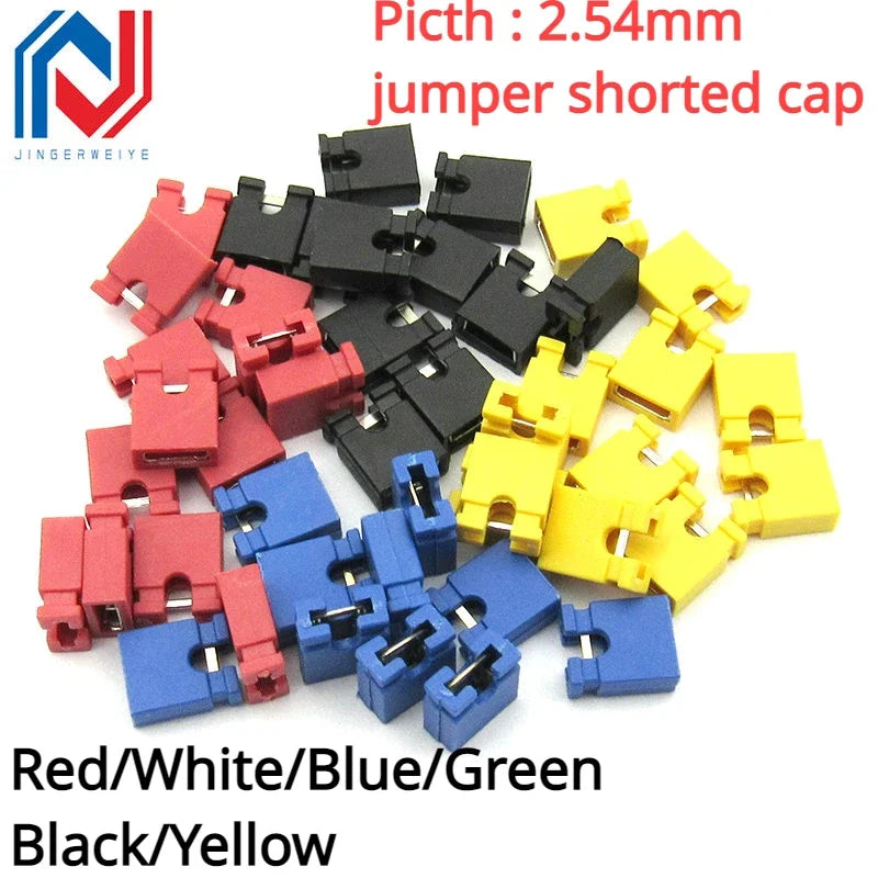 100PCS Pitch 2.54mm Pin Header Jumper Shorted Cap & Headers & Wire Housings Black Yellow White Green Red Blue For Arduino
