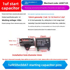 CBB61 Fan Air Conditioner Starting Capacitor 450V 1/1.2/1.5/2/2.5/3/3.5/4/4.5/5/6/7/8/10/12UF Ceiling Fan Hood Motor Capacitor