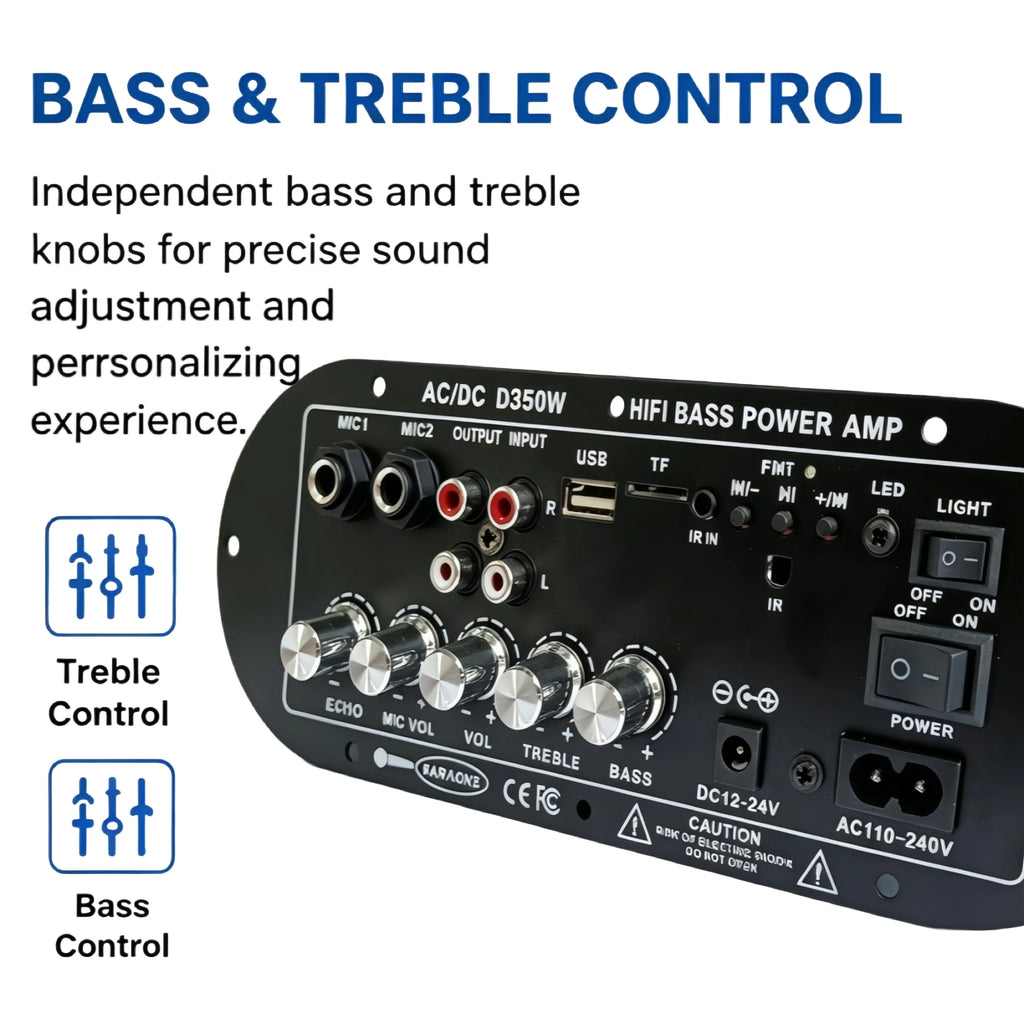 Woopker D350W HIFI Bass Power Amplifier 100W Bluetooth/USB/TF/FM Amplifier board Dual Mic AD/DC Digital Amplifier Board for home