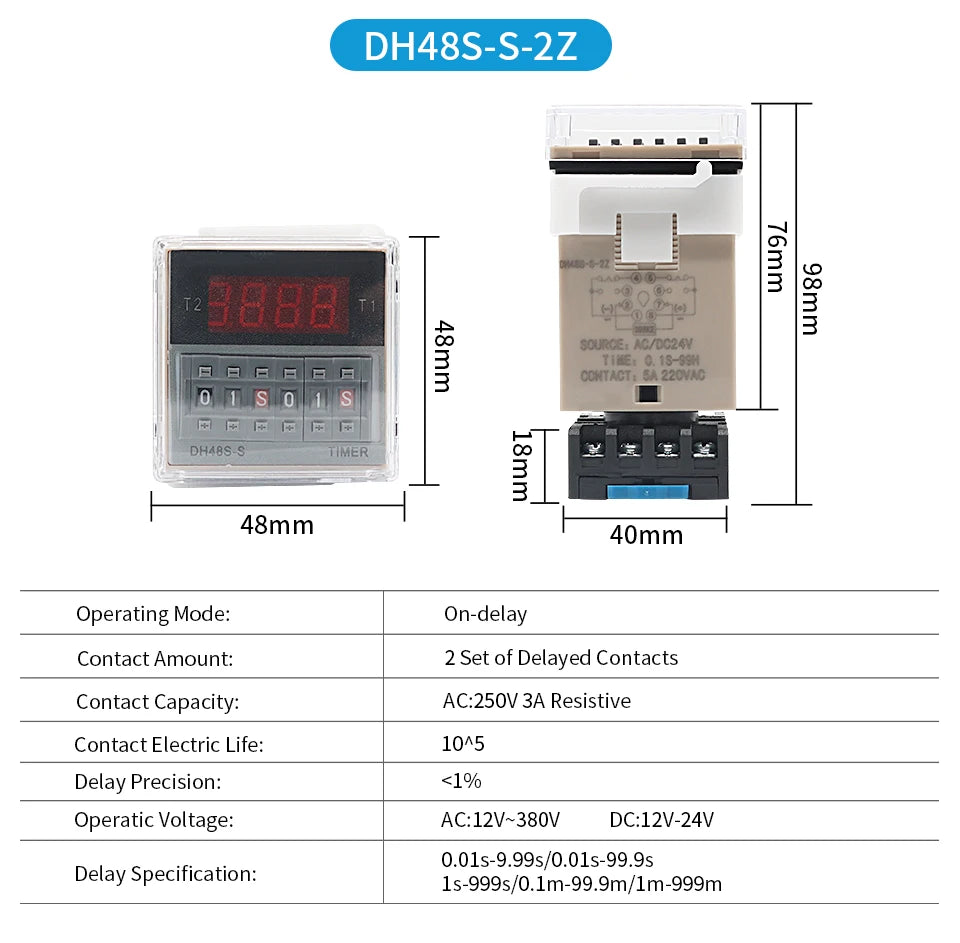 OMCH DH48S-S SPDT Timer Relay with Base DC12V/24V AC110V/220V Models DH48S-1Z/2Z DH48S-11 DH48S-S-2Z for Electrical Engineering