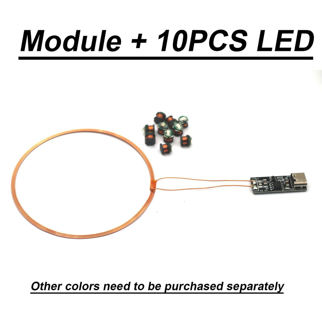 70mm USB Wireless Power Supply Transmitter Coil Charging Module + 10pcs Wireless Led Receiver Lamp Lighting Light Toy Mode
