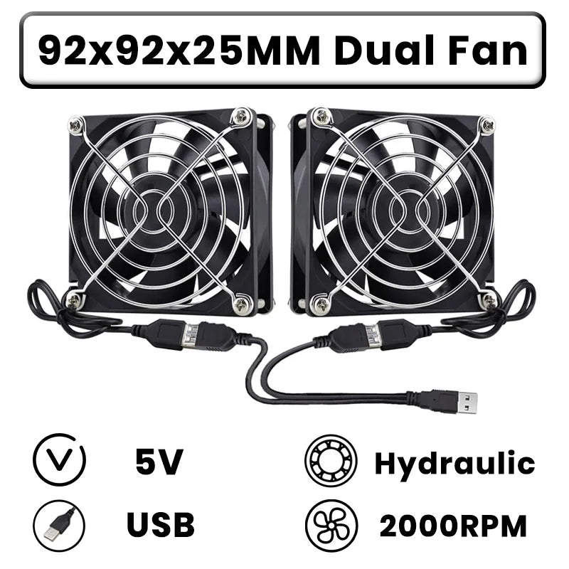 GDSTIME Dual 40mm 50mm 60mm 80mm 92mm 120mm 140mm DC 5V Powered USB Fans with 2 in 1 USB Cable for AV Receiver DVR Cooling