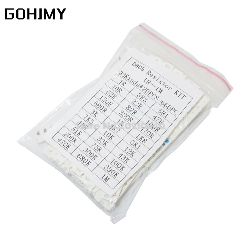 200PCS 660PCS 720PCS 4000PCS 0402 0603 0805 1206 1210 2512 SMD Resistor Kit 10K 100K 1K 1R 100R 220R 1% 5% Assorted Kit