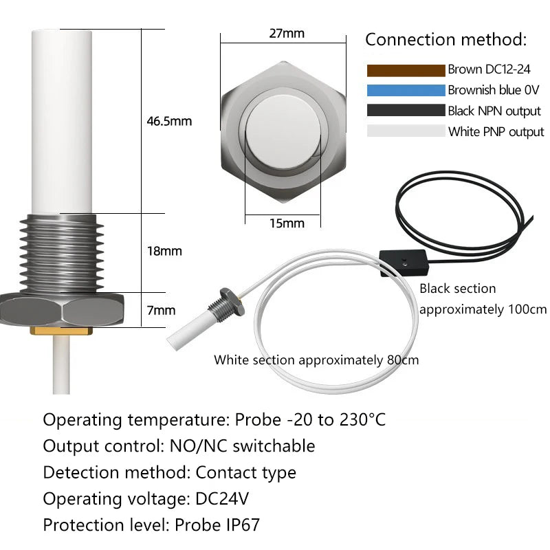 High-temperature resistant capacitive contact type liquid level oil level sensor for liquid, water level, glue, oil tank sensing