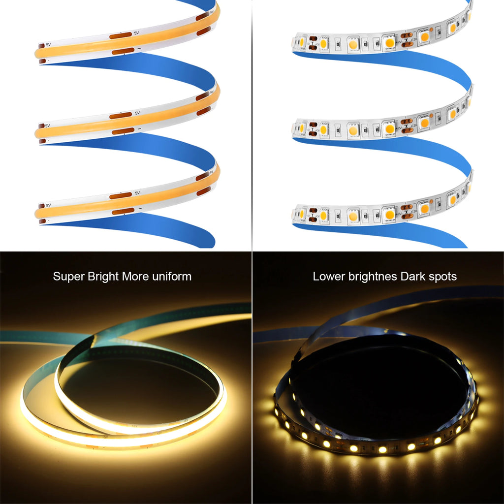 DC5V COB LED Strip with Dimmable Remote Control 2/3/5M White/Warm White COB Strip Light For Indoor Home Cabinet Decor Lighting