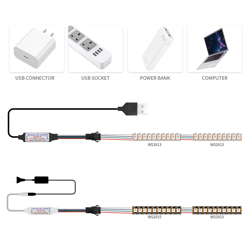 WS2811 WS2812B WS2813 WS2815 LED Pixels Strip Light Controller 3/4PIN USB/DC RF 14/17/21Keys LED Tape Remote Controller DC5-24V