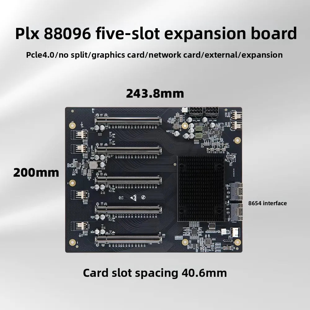 New PLX 88096 PCIe 4.0 5-Slot 5-Card GPU Expansion Backplane Gen4.0 5x PCI-e 4.0 x16 Switch Board SFF-8654 SlimSAS for AI Server