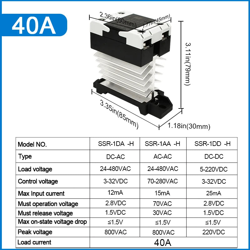 LCTC SSR 10A25a40a60A80A100A120A Solid State Relay with Radiator DC-AC AC-AC DC-DC DIN Rail Zero-crossing Relays