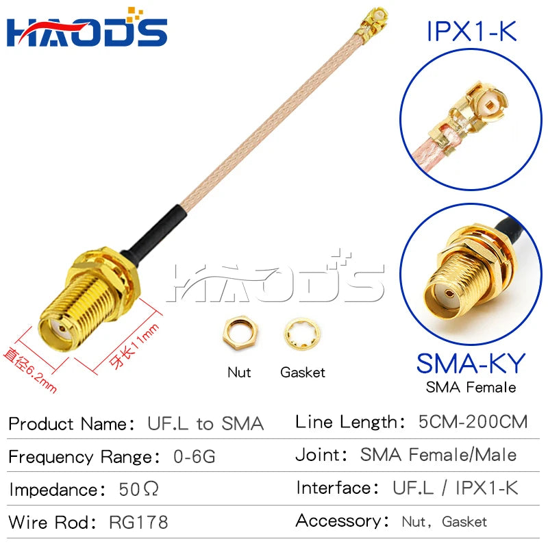 5PCS SMA Pigtail Jumper RP SMA Male Female to UF.L IPX IPX1 RG178 Cable Sockets Jack Connectors Adapter for Wifi Router GPS AP