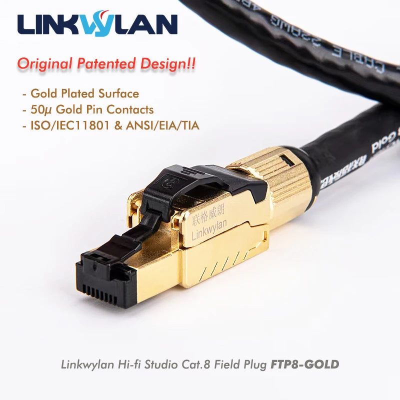 Linkwylan Original Patented Design RJ45 Cat8 Field Termination Plug Shielded Toolless Cat7 6A Hifi Fast Installation Connector