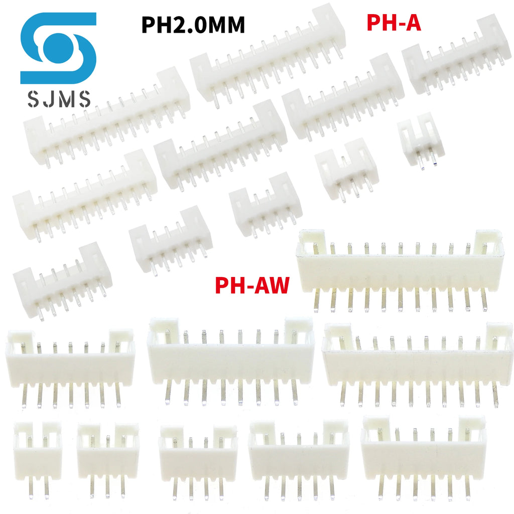 50pcs JST PH2.0 2mm Connectors Leads PH 2.0 2P 3P 4P 5P 6P 7P 8P 9P 10P 11P 12 pin Header 2.0mm male material PH-A straight pins