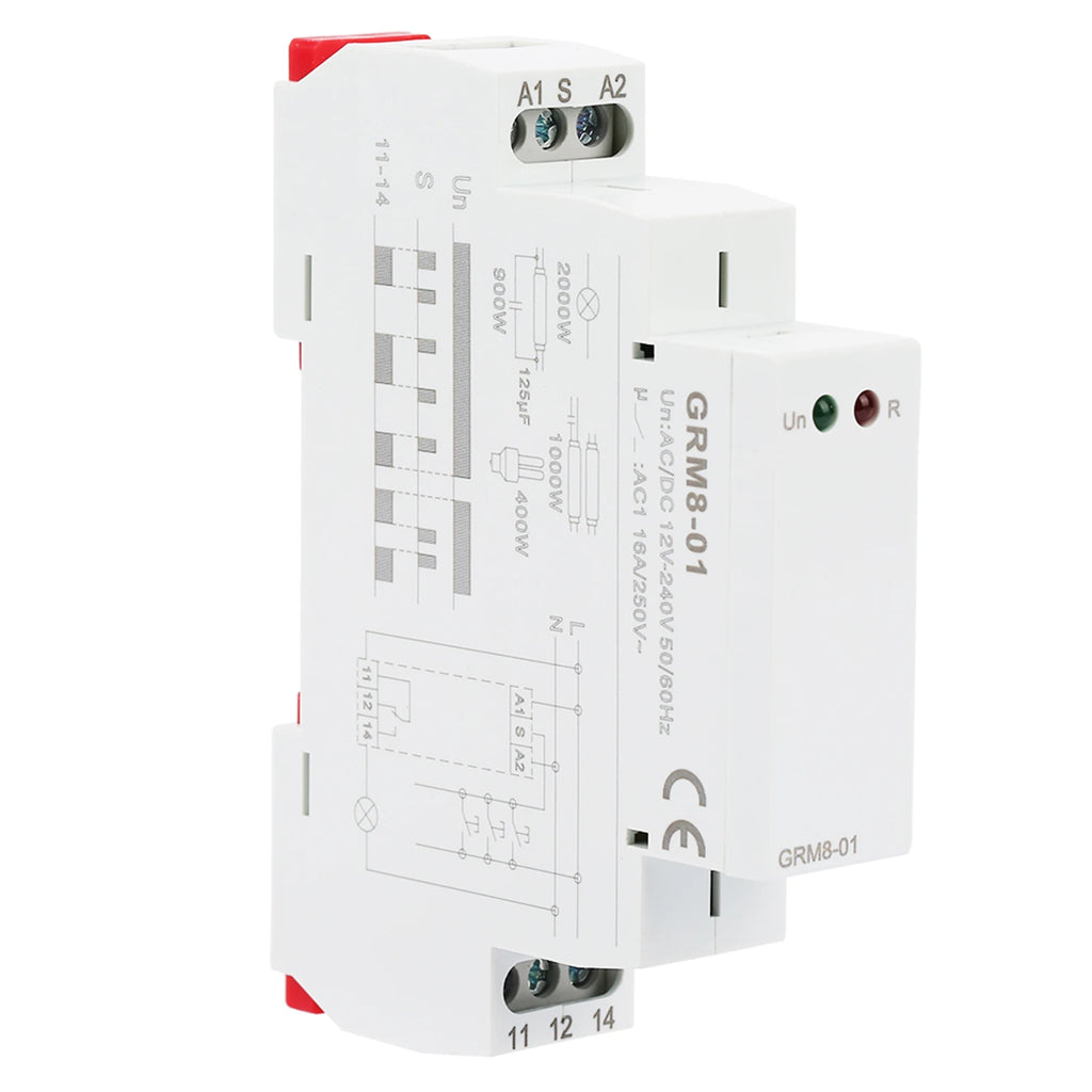 GRM8-01 Electronic Impulse Relay Din Rail Impulse Latching Relay Impulse Memory Relay AC/DC12-240V 35mm DIN Rail Mounting
