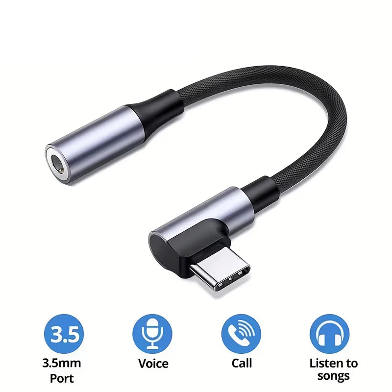 Elbow Type C to 3.5mm Earphone Adapter Jack USB-C to 3.5 earphones AUX Audio Adapters For gaming music