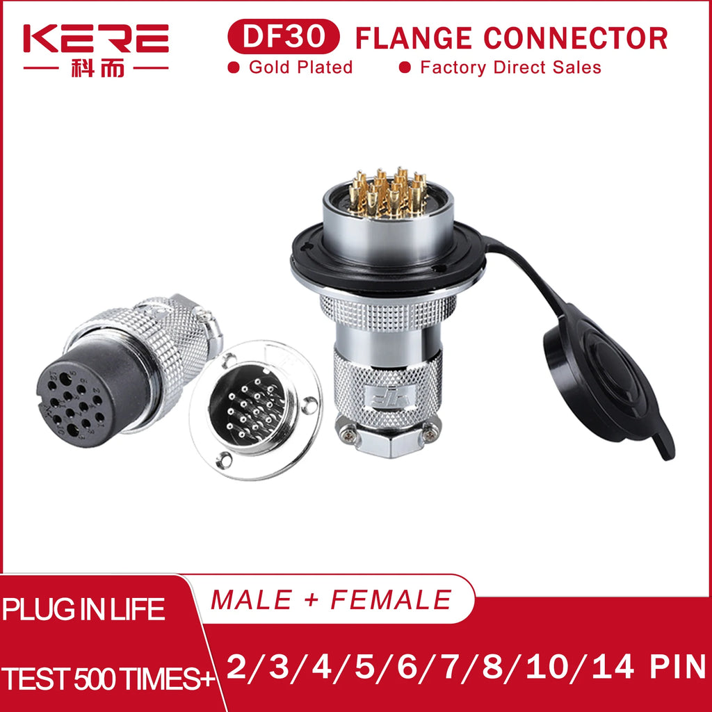 1 Set DF30 Aviation Female Plug & Male Socket GX30  2 3 4 5 6 7 8 10Core14 Pin Circular Flange Electric Wire Connector