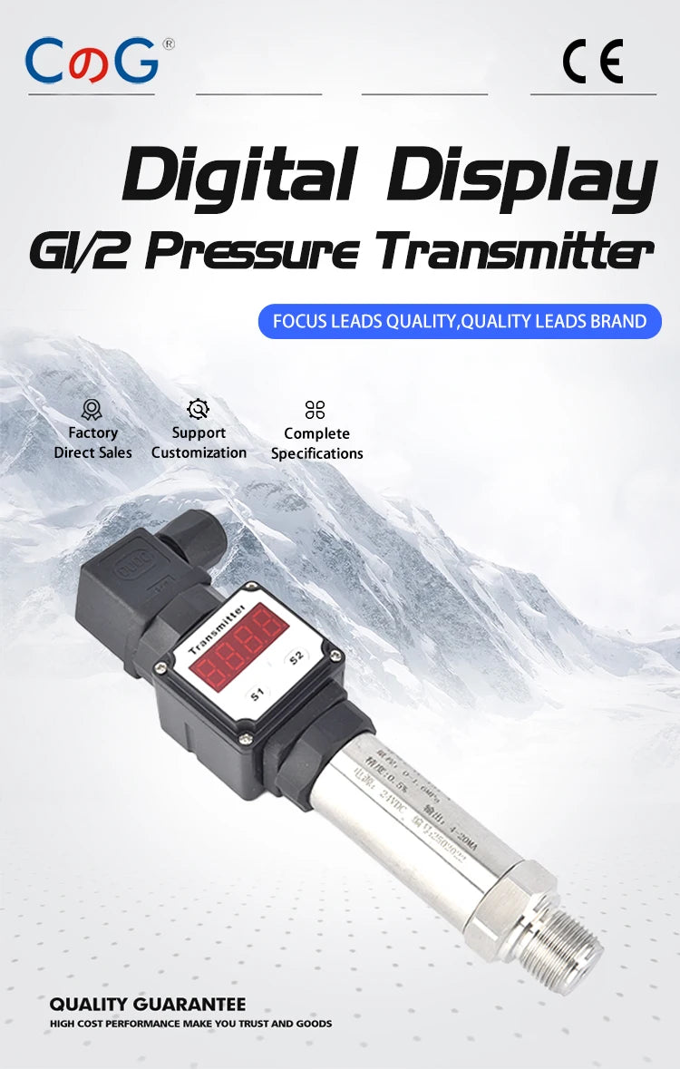 CG LED Display Pressure Transmitter 4-20mA/0-10V Output G1/2  High Precision Pressure Sensor for Water Oil Gas and liquid