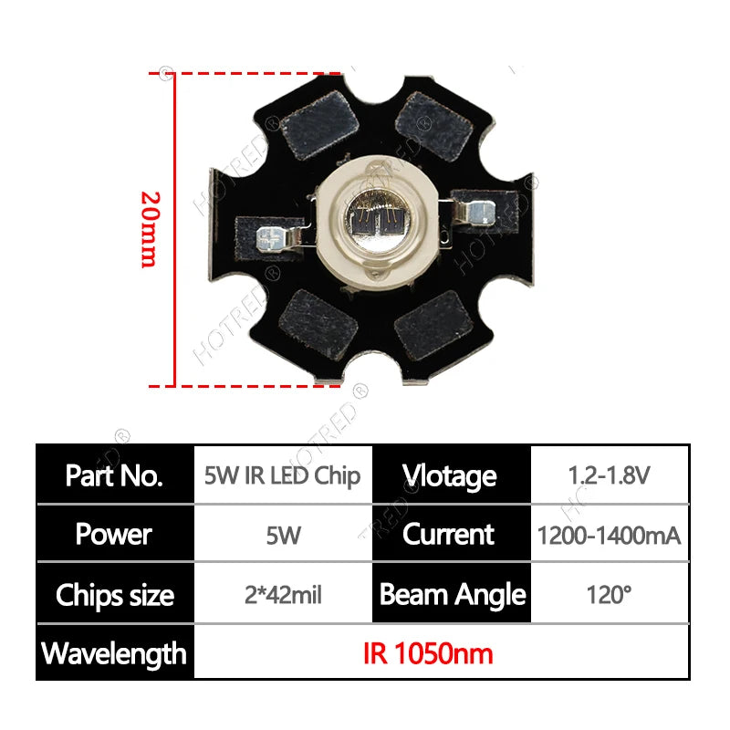 1-10pcs IR LED 3W 5W 1050nm High Power Infrared Chip 1.2-1.8V 700mA 1400mA Diode Light Laser Lamp for Night Vision CCTV Camera