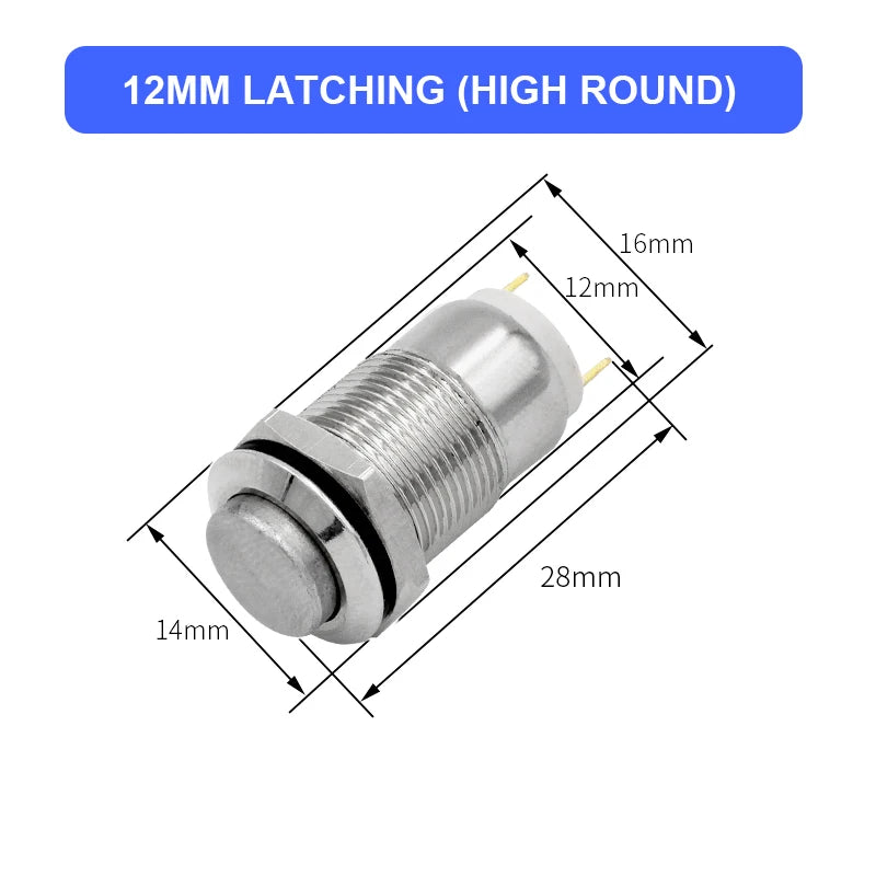 6pcs 12mm Push Button Switch Latching Momentary Self reset Waterproof Mini Electric Power Button Switch On Off 2pin 1NO 3A/250V
