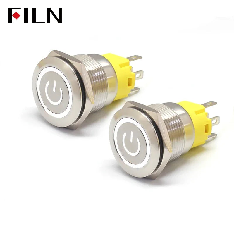 FILN 16mm 19mm 22mm Stainless Steel Waterproof LED Indicator Metal Push Button  Switch Power Symbol   Start Stop Power on Off