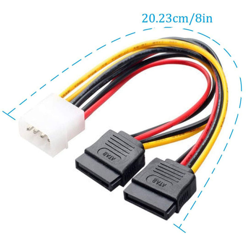 5pcs 4 Pin Molex To 2×15 Pin SATA Power Y-Cable Adapter For IDE 8 Inches