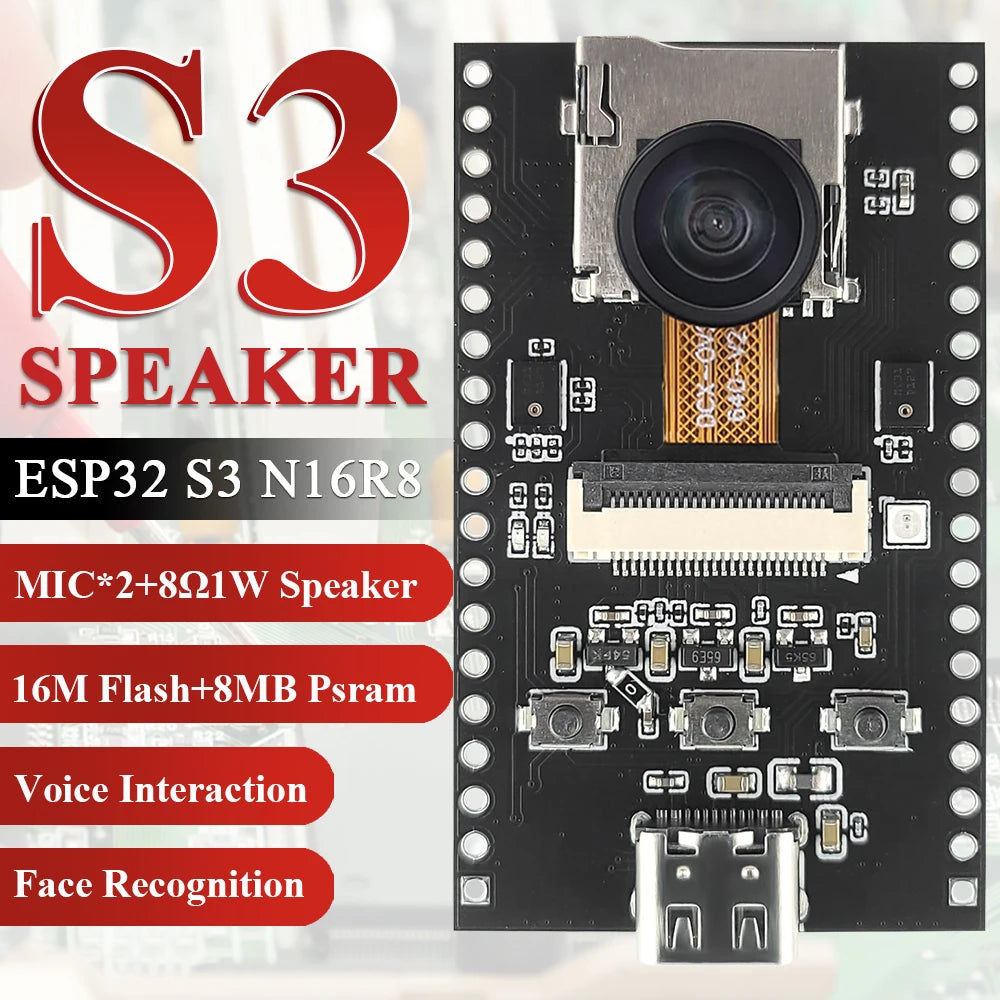 NEW ESP32-S3 CAM Speaker Development Board with OV2640 Wifi Camera Module Kit Dual MIC TF Slot N16R8 CH340X USB Type-C ESP32-S3