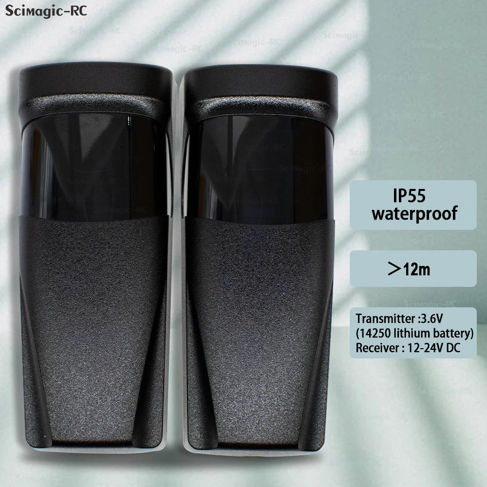 Photocell Automatic Gate Door Safety Sensor Alarm Infrared Beam Sensor Photocell 15m Detect Range 12~24V 3.6V Battery Powered