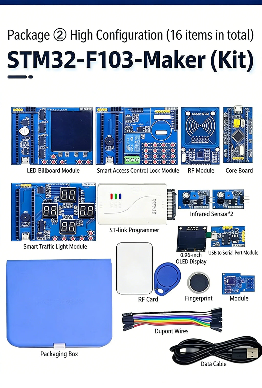 Snvi STM32F103C8T6 Development Board Kit DIY Open Source STM32 Maker Kit with ST-Link Sensor Modules for Embedded Learning IoT