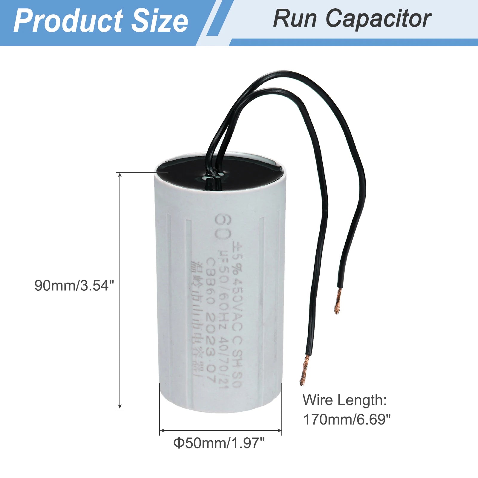 1/2/3Set CBB60 6-60uF Running Capacitors AC 450V 2 Wires 50/60Hz Cylinder for Water Pumps Washing Machines Motor Start