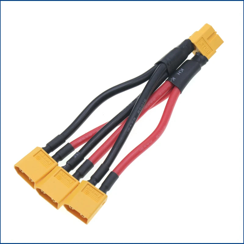XT60 Parallel Battery Connector 3-Way 12AWG Silicone Wire Male/Female Dual Extension Y Splitter 100mm for Battery Charger Motor