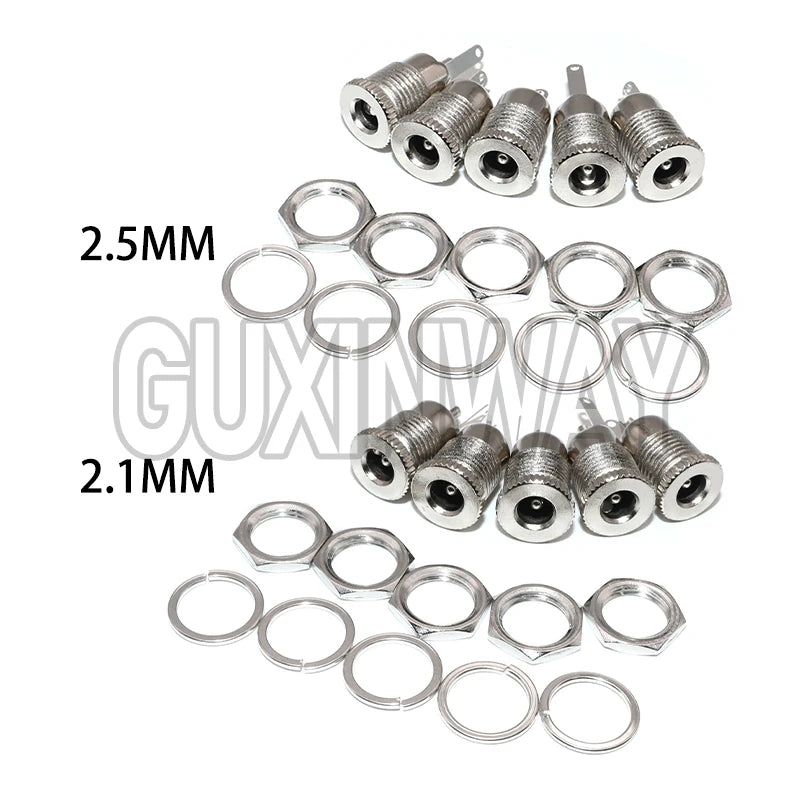 5PCS DC099 5.5 mm x 2.1mm DC Power Jack Socket Female Panel Mount Connector Metal DC-099 Open Hole 11MM 5.5*2.1 5.5*2.5
