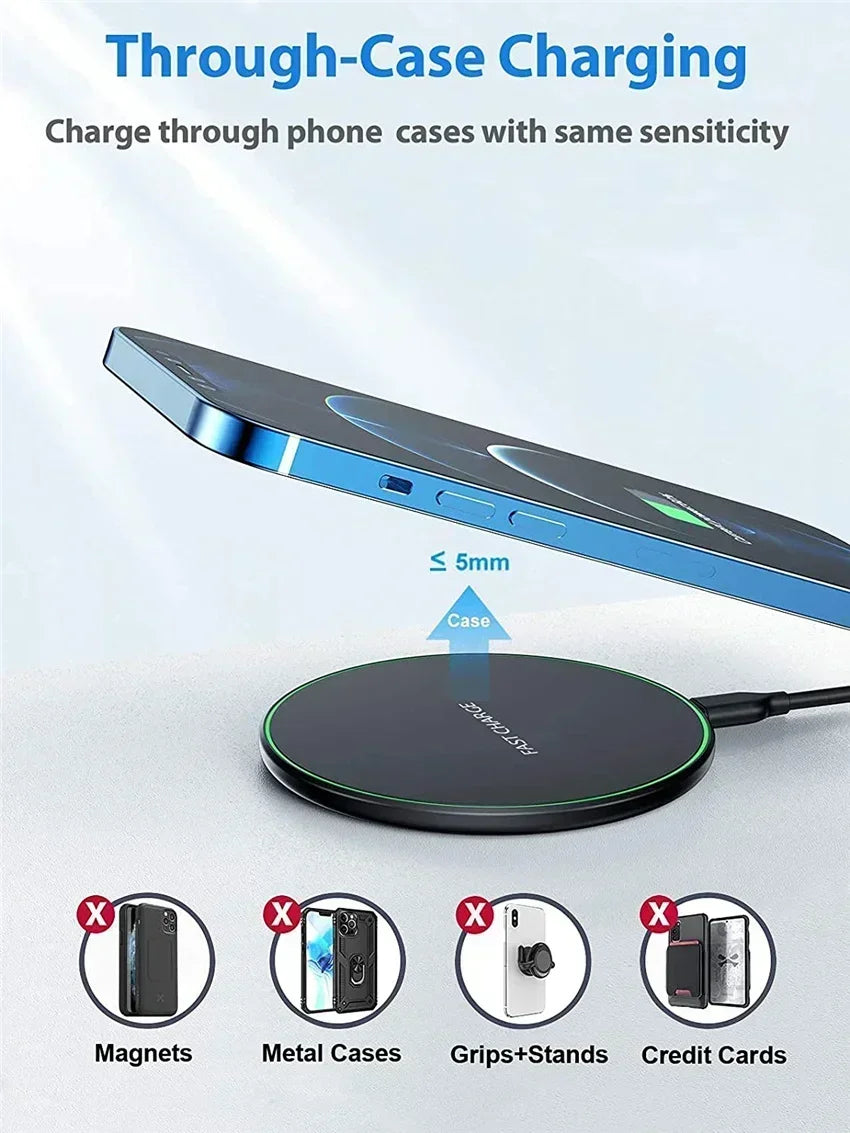 Wireless Charger For iPhone 17 16 15 14 13 Pro Max Induction Fast Charging Pad Dock Station For Samsung S25 S24 Xiaomi Huawei