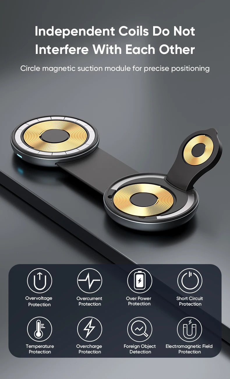 AUFU 3 in 1 Wireless Charging Station Fast Magnetic Foldable Travel Charger Station for iPhone 16 15 14 Pro Apple Watch Airpods