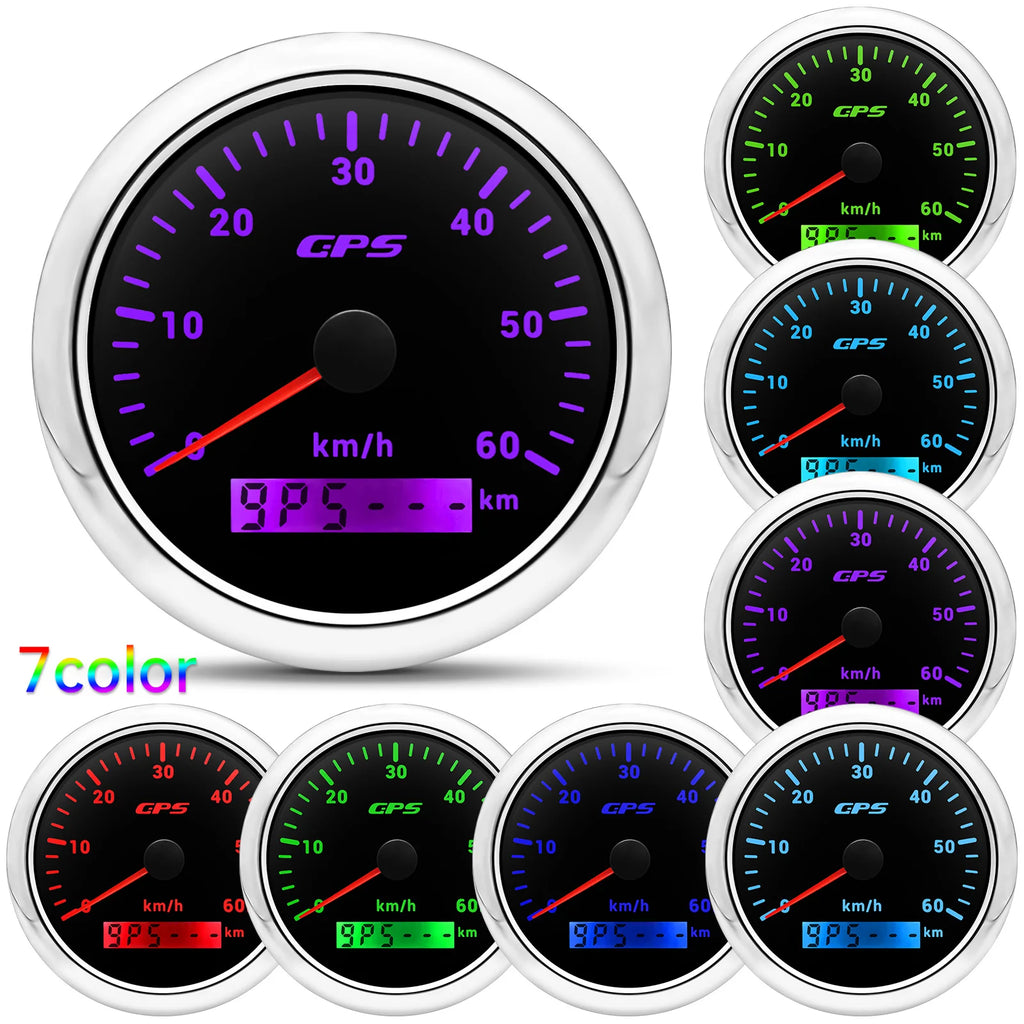 60/120/200KMH 85MM GPS Speedometer Gauge 7 Color Light with GPS Antenna Waterproof Motorcycle Boat Car Truck Speed Gauge Meter