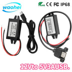 DC-DC Step Down Module Power Converter 12V to 5V 3A Wire/Dual Ear USB /Type C/dual USB/Adapter USB-A Female Connector Waterproof