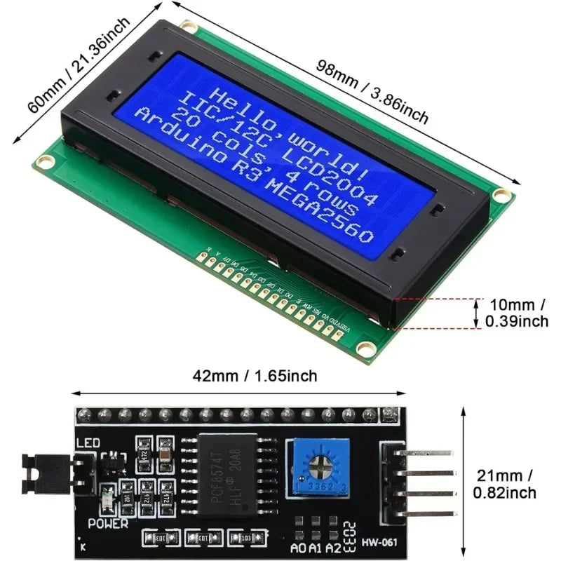 LCD2004+I2C LCD2004 20x4 2004A Blue Green Screen Character LCD IIC Serial Interface Adapter Module for Arduino