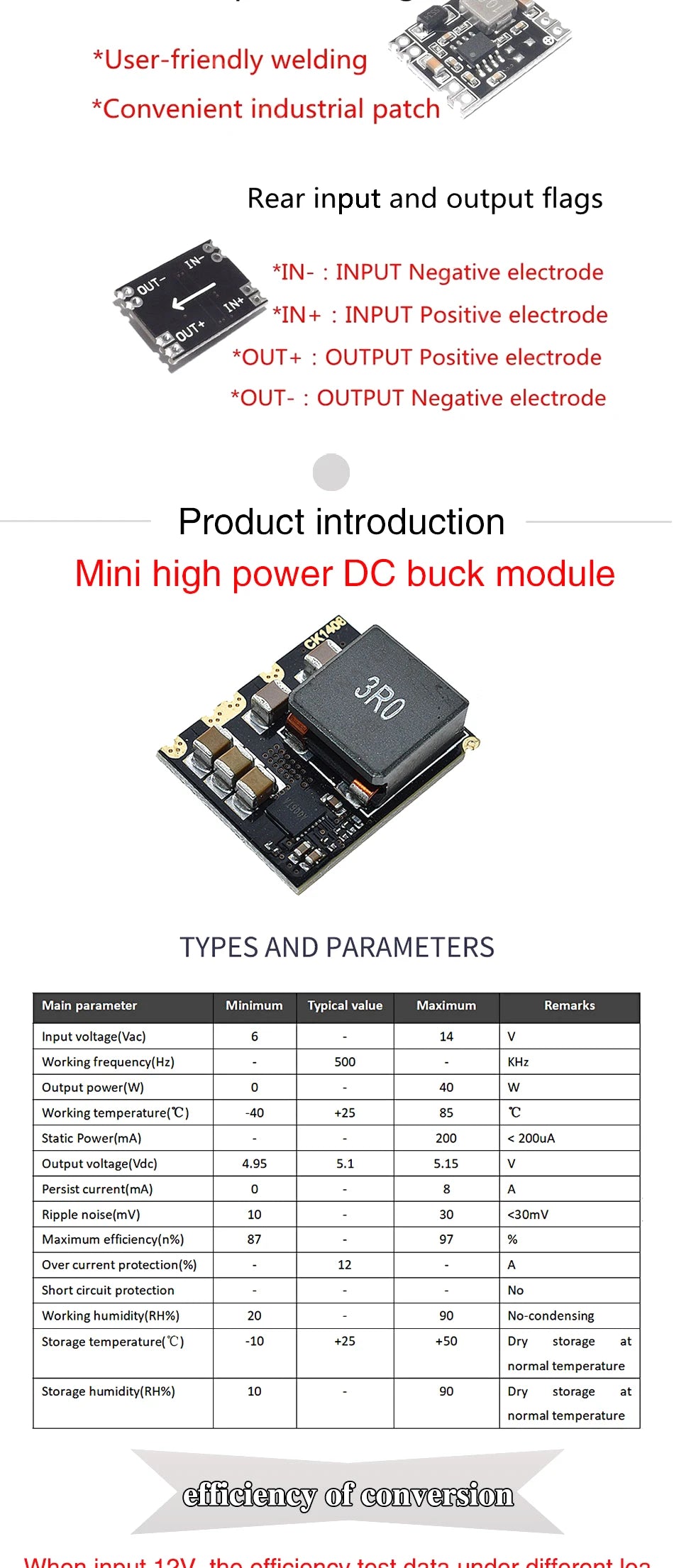 3A 5A 8A DC-DC Buck Step-down Power Supply Module 5V-12V 24V to 5V 3.3V 9V 12V Fixed Output High-Current MINI560