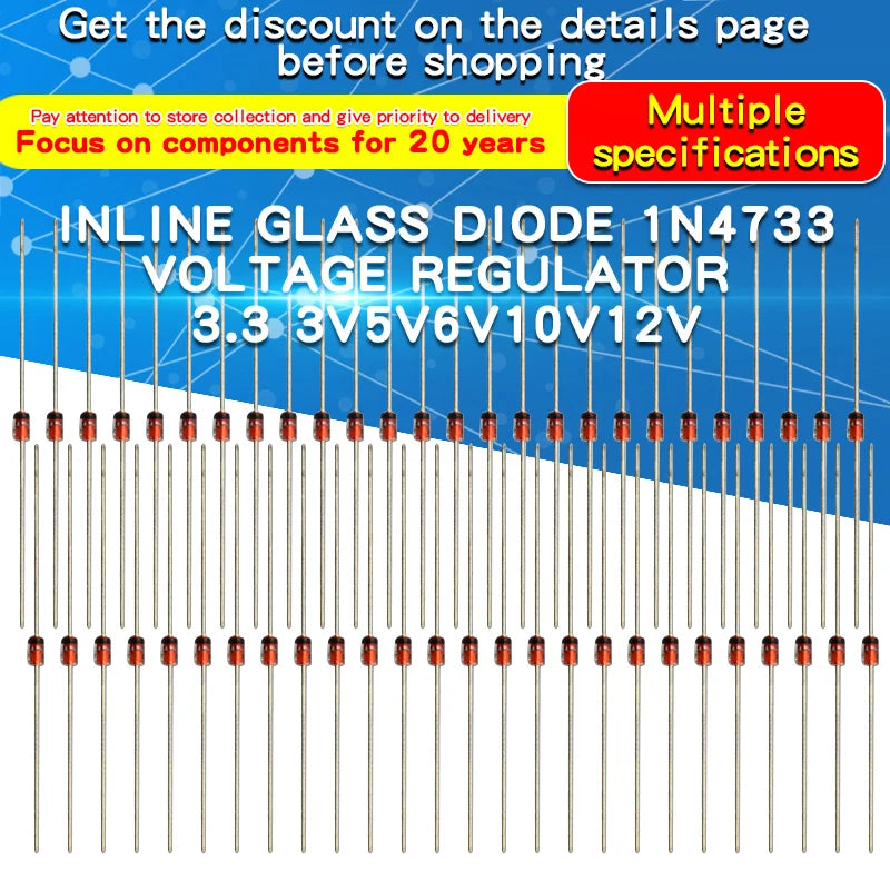 50PCS 1W Zener Diode 1N4727A 3V/ 1N4728A 3.3V/ 1N4729A/3.6V 1N4730A/3.9V 1N4731A/4.3V 1N4732A/4.7V 1N4733A/5.1V 1N4734A/5.6V