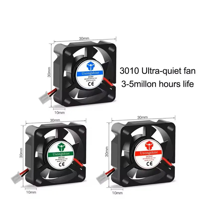 3010 4010 5010 3D Printer Cooling Fan, 12V 24V 5V 2Pin Low Noise, for Ender 3-Style J-Head Heatsink