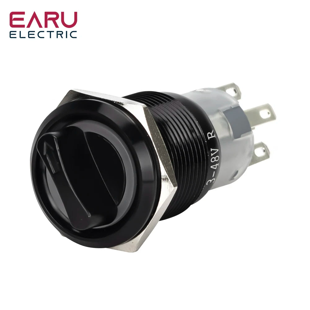 19mm Black Self-return Momentary Self-locking Fixation Waterproof DPDT Illuminated Metal Selector Rotary Switch 2/3 Position LED