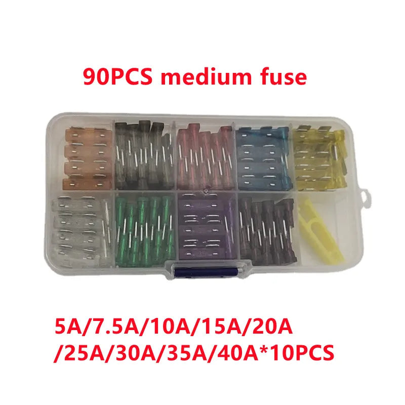 Car Fuses 5A to 40A Mini Small Medium Blade Fuse Assortment Kit 32V Automotive Electrical Replacement with Remover Clip