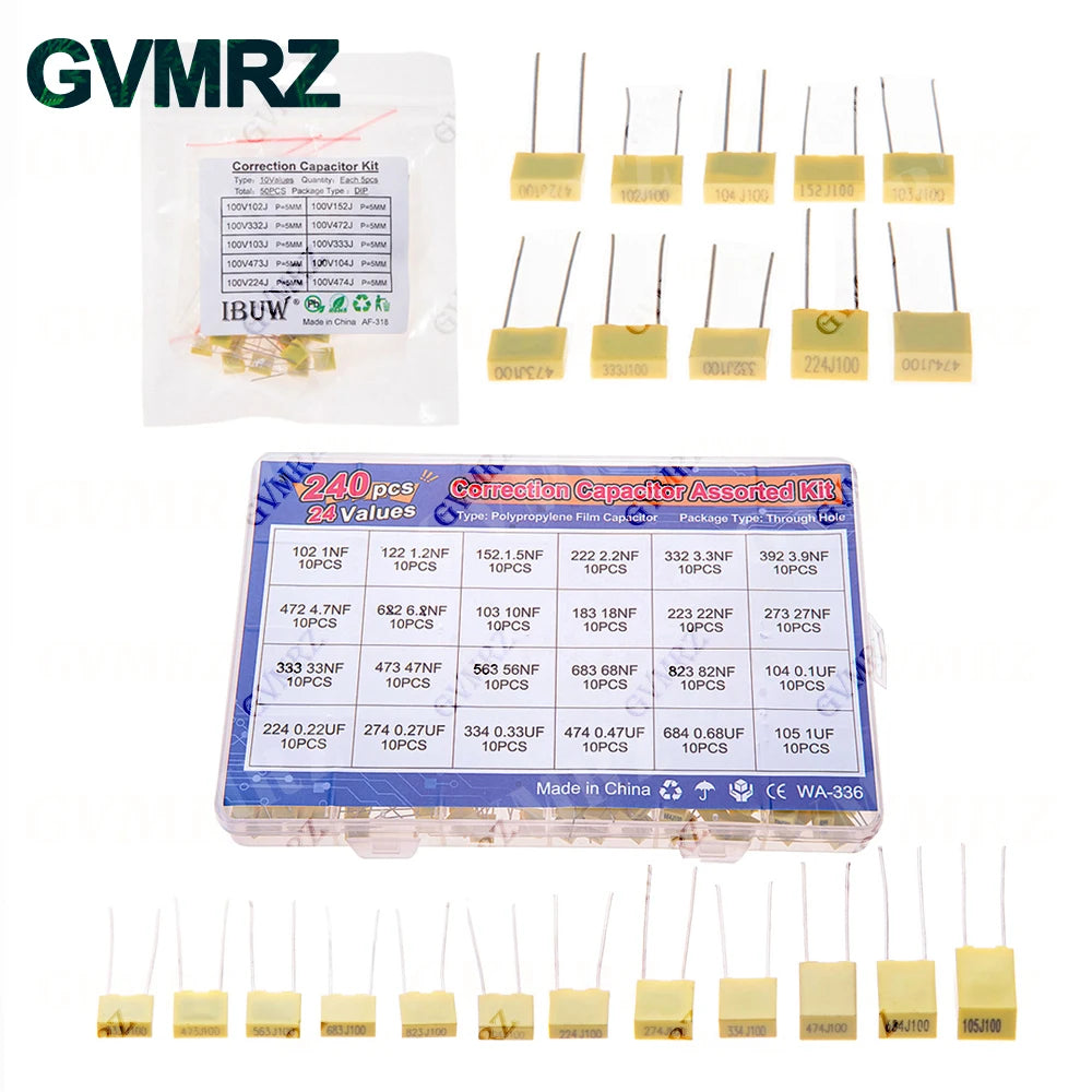 Polypropylene Safety Plastic Film kit 100nf 220nf 10nf 47nf 22nf 1nf 0.47uf 0.1uf 330nf Correction capacitor