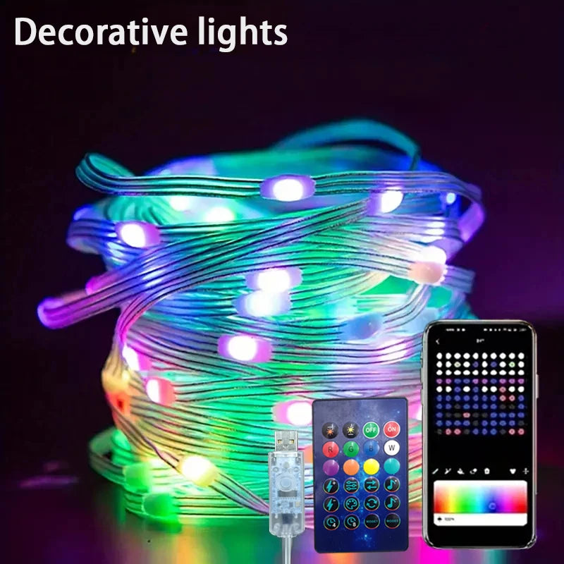 USB 5V Smart RGB-IC Fairy Light String Christmas Lights Decorations Lamp Garland WS2812 Bluetooth APP&Remote Control Addressable