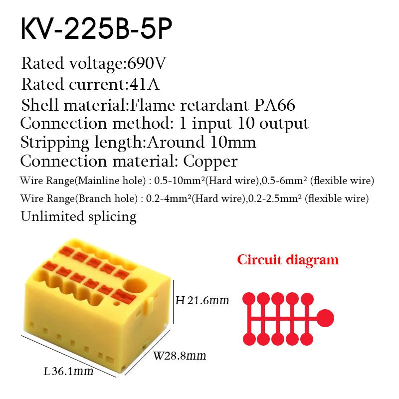 1PC 225 Series Wire Connectors Plug-in Electrical Terminal Block Spliceable One In Multiple Out Splitter Guide Rail Junction Box