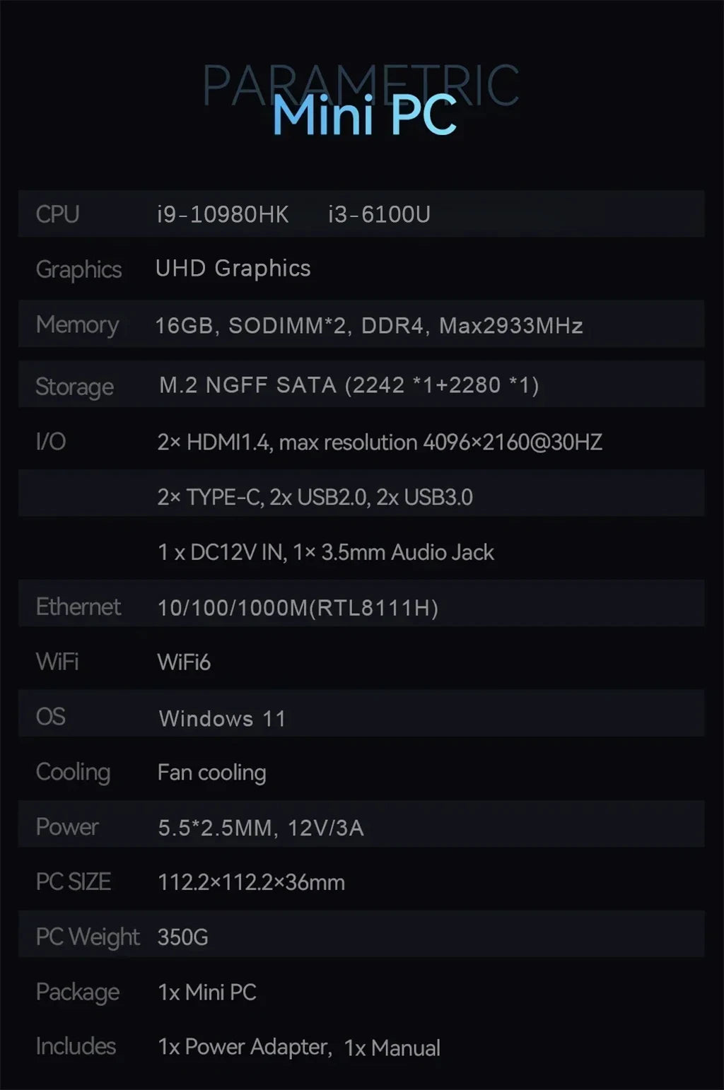 Windows 11 Pro Mini Pc Intel i9 10980HK i3 6100U Mini PC Computer 16GB 32GB RAM 1TB SSD Gaming PC Wifi 6 BT5.2 Mini PC Desktop