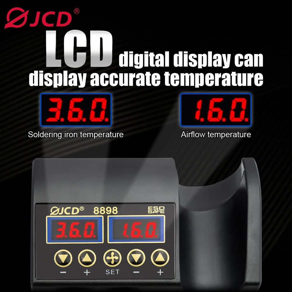 JCD 2 in 1 750W Soldering Station LCD Digital Display Rework Welding Station for Cell-phone BGA SMD IC Repair Solder Tools 8898