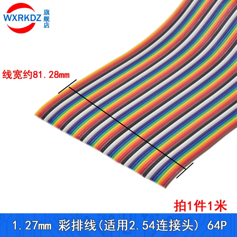 1M Rainbow Ribbon Cable 10P 14P 16P 20P 26P 34P 40P 50P 60P 64p Flat Color Wire 1.27mm Spacing Pitch For Arduino  DIY