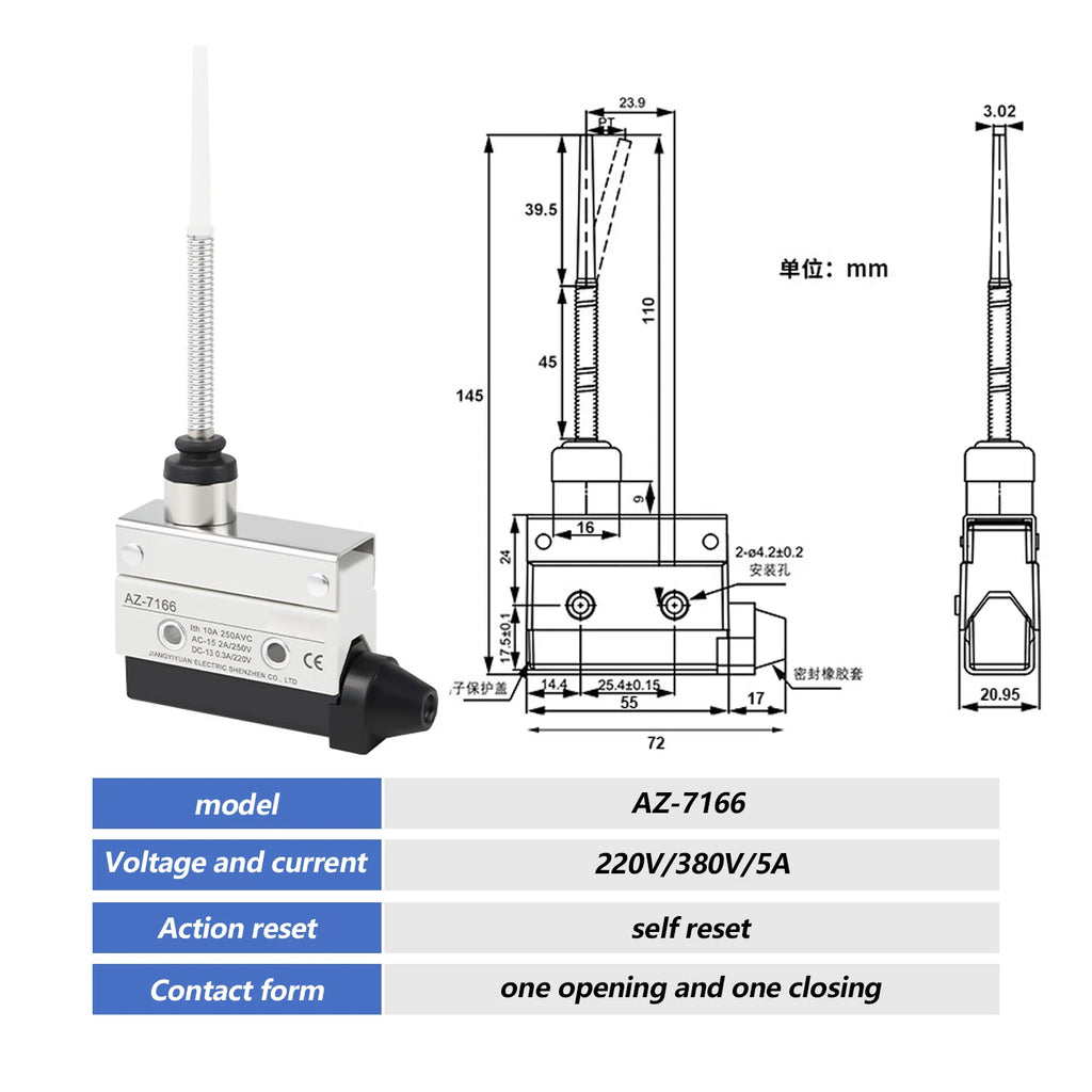 10A 250V AZ Waterproof Microswitch Travel Micro Limit Switch Small Horizontal Roller Lever AZ-7312 AZ-7311 AZ-7121 AZ-7310