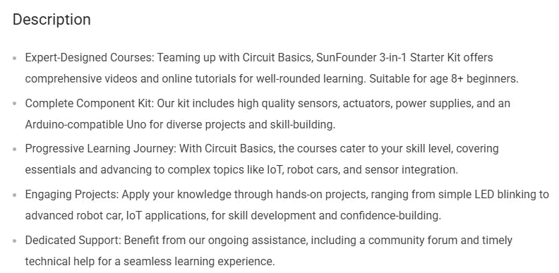 SunFounder 3-in-1 Arduino UNO R3 Starter Kit, Multi-Project Learning Set for Electronics and Coding Beginners