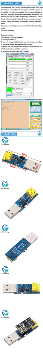 Nodemcu CH9102 ESP-01/ESP-01S WIFI Module Adapter Download Debug Link Kit For Arduino IDE CH9102F USB to ESP8266 DIY Kit