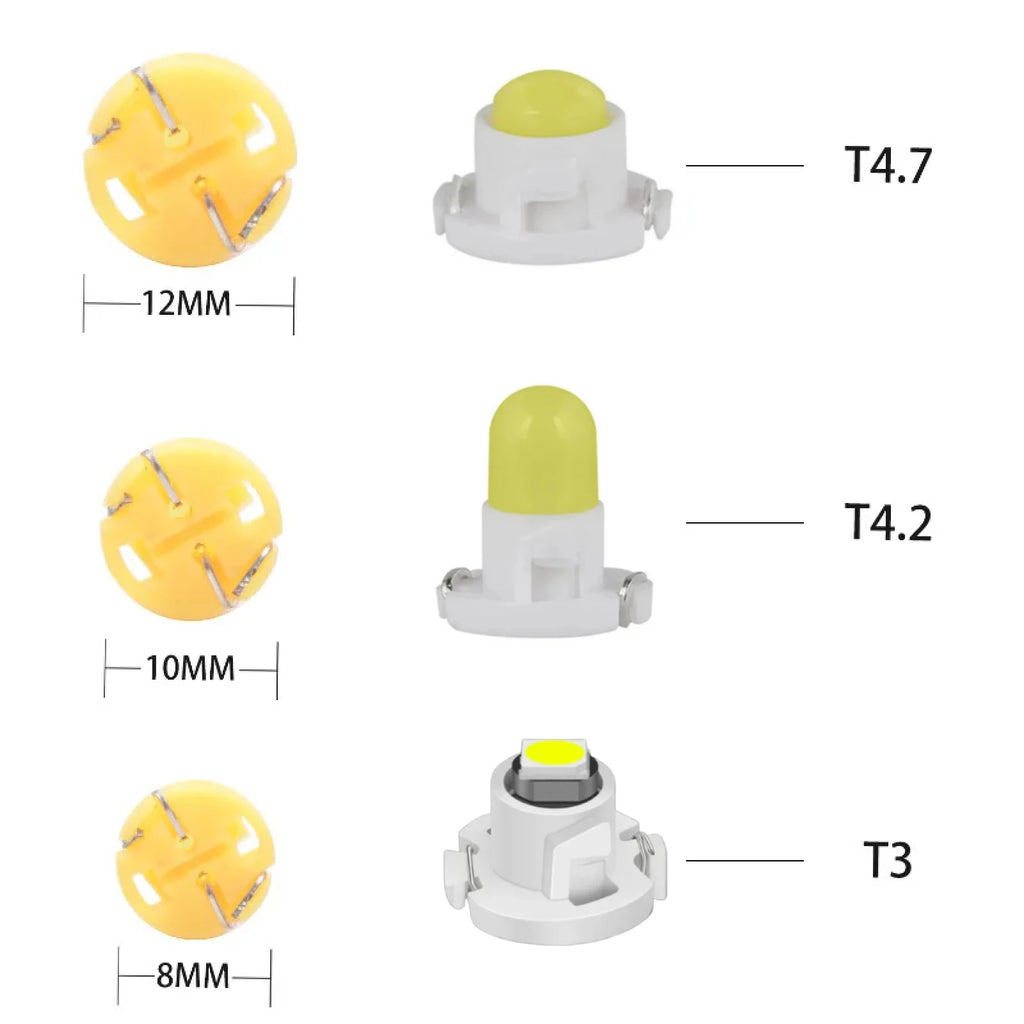 10pcs T3 LED 3030 SMD Led Bulb T4.2 T4.7 Indicator Light Bulb Car Dashboard Warning Indicator Light Instrument Lamp Auto Lamp