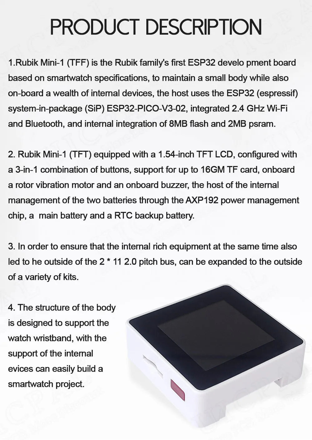 ESP32 Smart Watch BOX Development Board Wifi BT Module ESP32-BOX with 1.54 Inch TFT Screen MPU9250 BM8563 8MB Flash Type-C